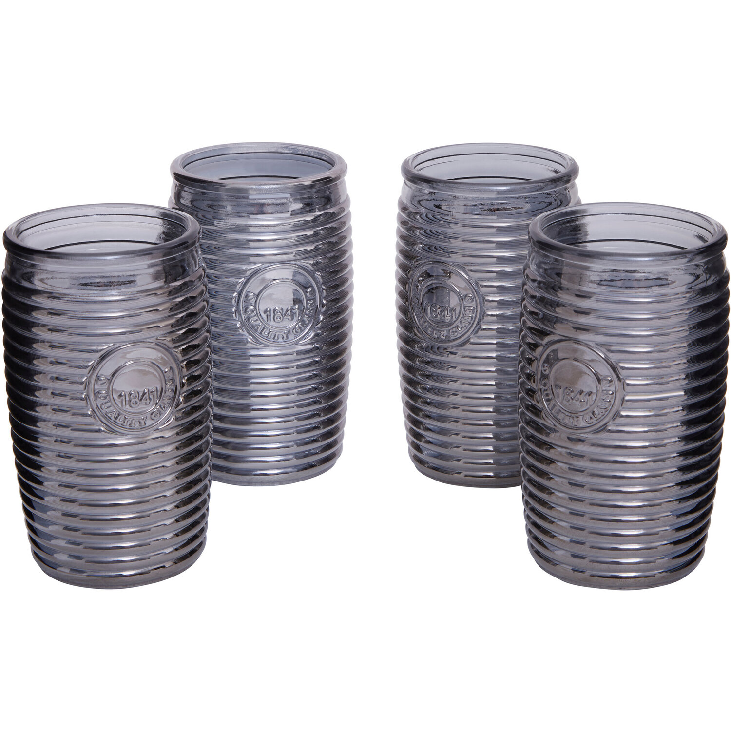 Dayla Set Of Four Grey Ribbed Glass Tumblers - Grey