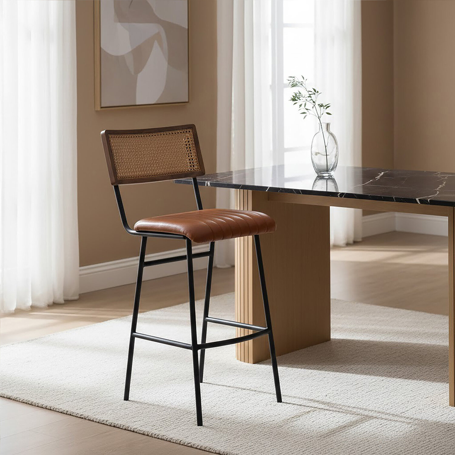 Buffalo Tan Leather Bar Chair - Black