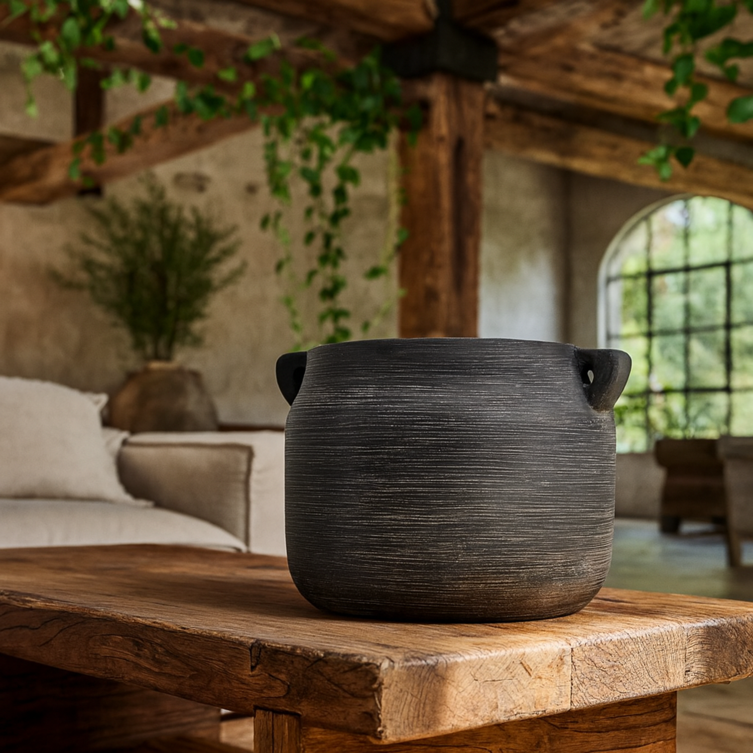 Sundrift Dark Hydria Stoneware Pot - Grey