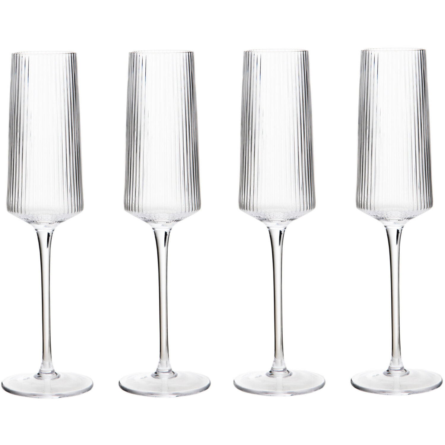 Eldon Set of Four Ribbed Champagne Glasses MOB - Transparent
