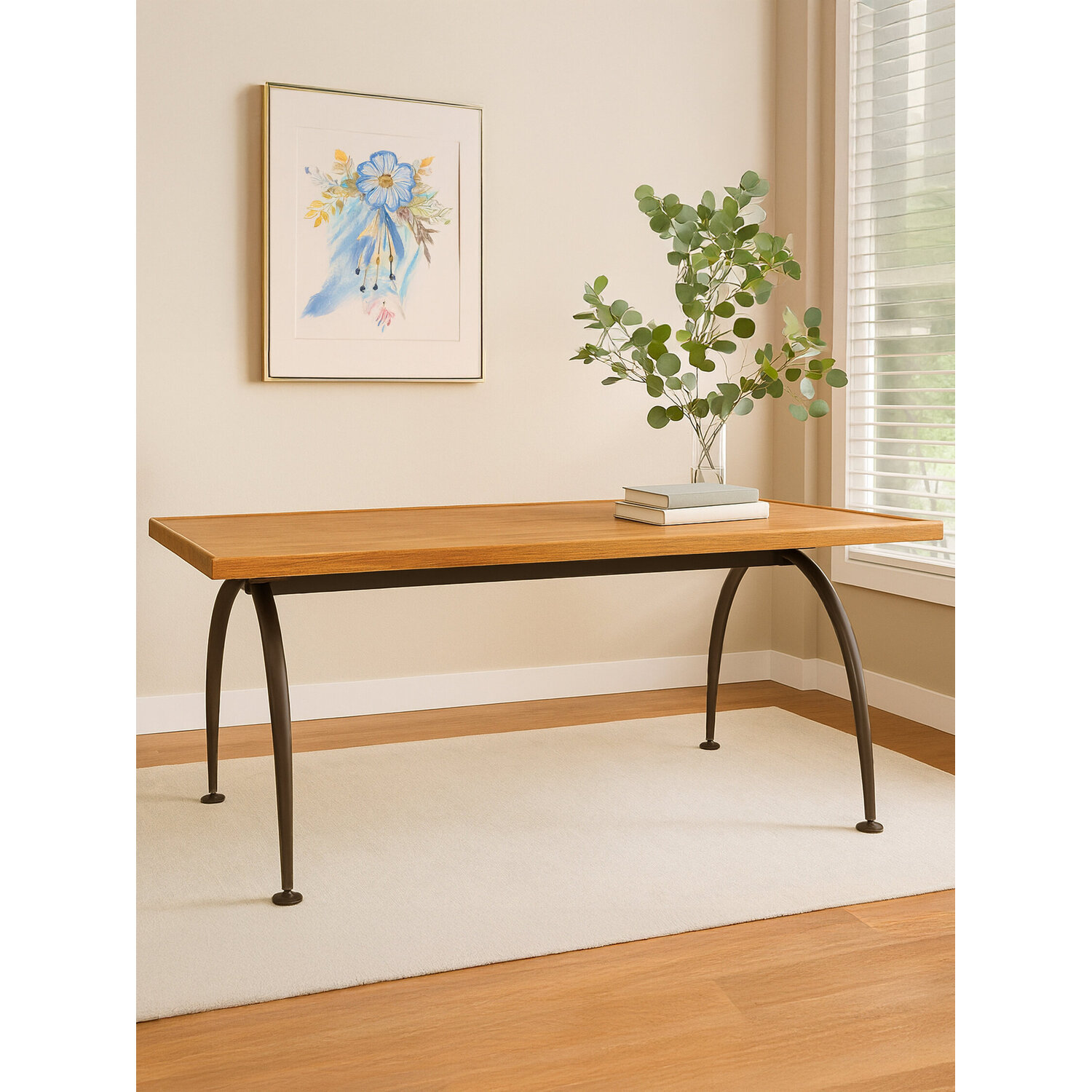 New Foundry Dining Table With Elm Wood Top - Natural