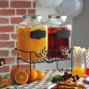 Set of 2 Glass Drinks Dispenser with Stand 4L - Clear