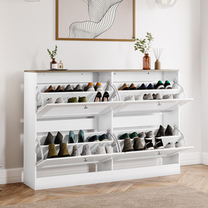 Vida Designs 4 Drawer Shoe Cabinet, Black & Oak