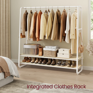 2-Tier Clothes Rack with Hooks, Steel Frame