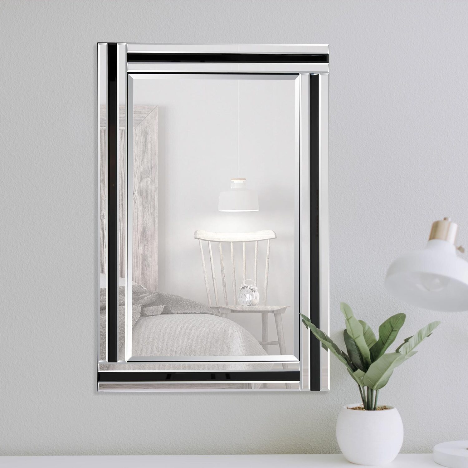 Dalton Black And Silver Bevelled Triple Edge Wall Mirror - Black