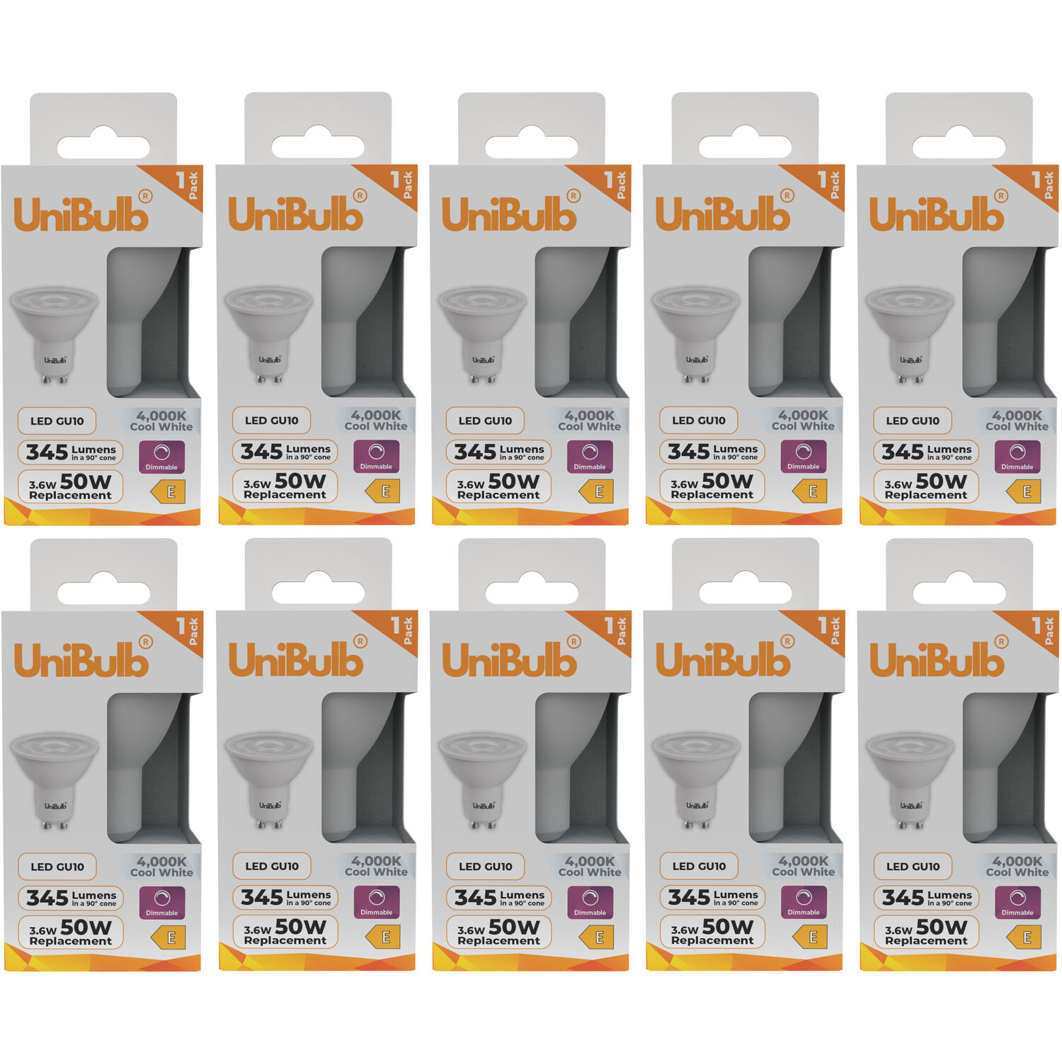 UniBulb LED GU10 345lm 3.6W (Replaces 50W) 4000K (Cool White) Dimmable Light Bulb - Cool White