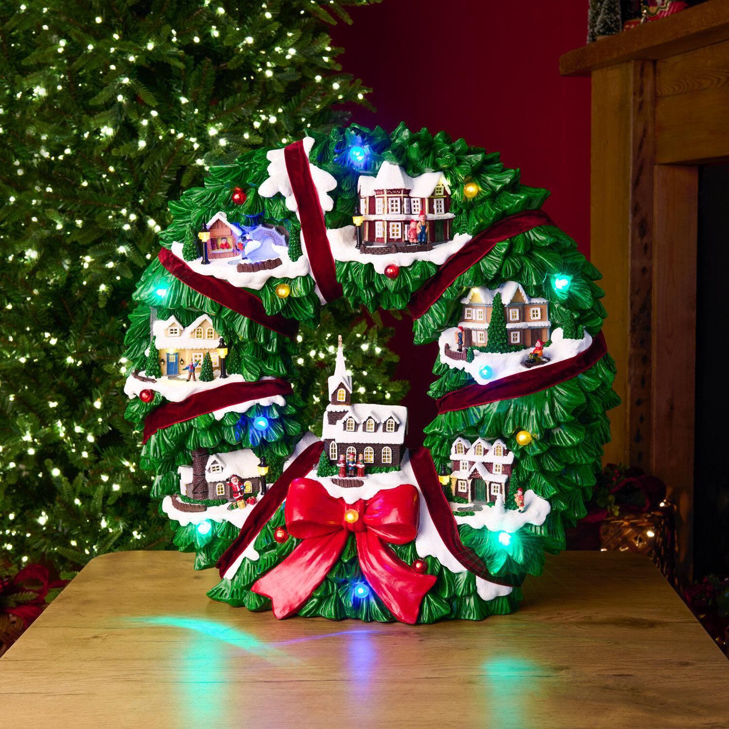Winter Wonderland Christmas Wreath with 38 LED Lights Indoor Festive Halloween Decoration - Image 2