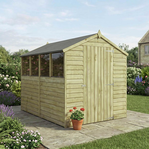Waltons 8f x 6ft Wooden Overlap Single Door Apex Roof Garden Storage Shed