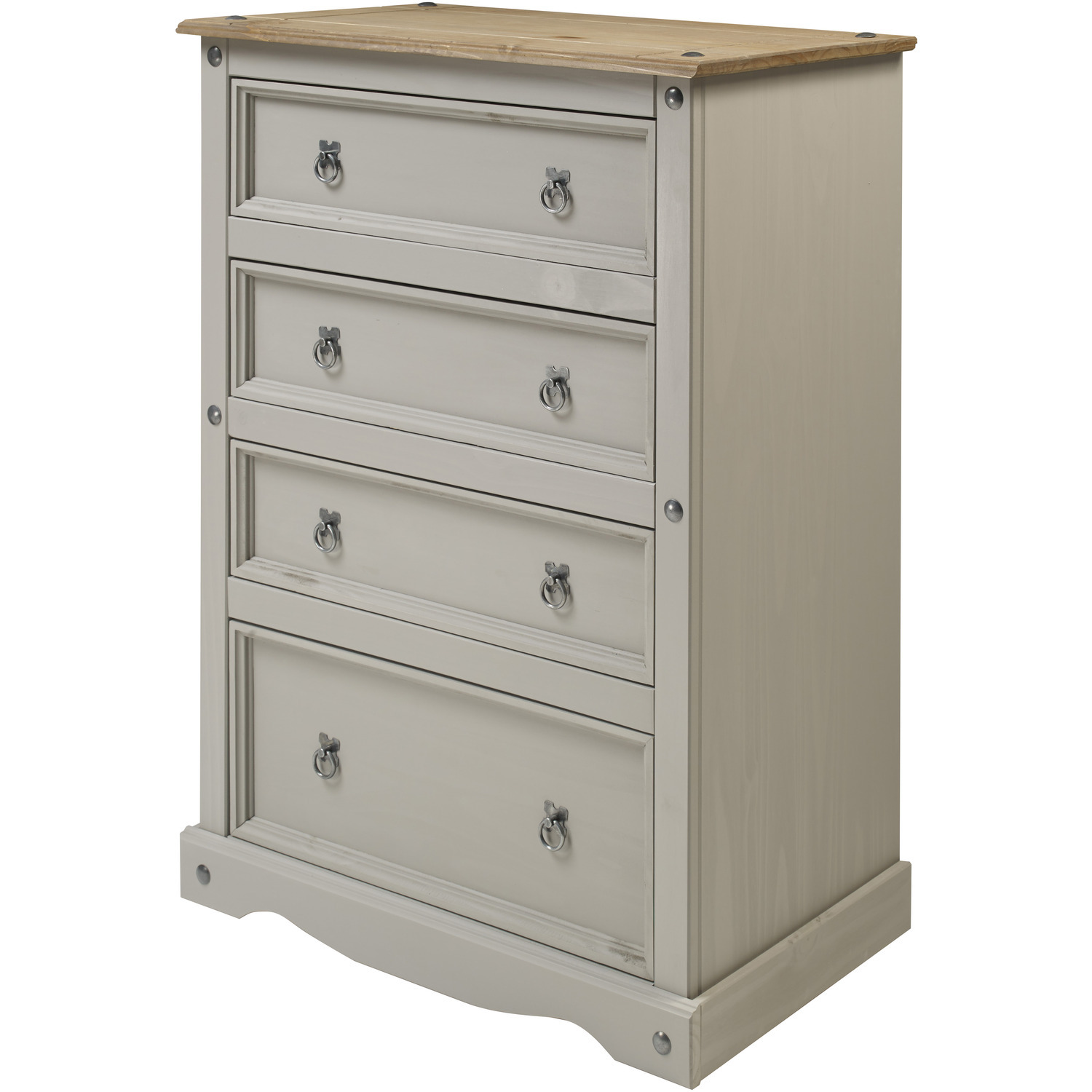 Corona Grey Wax Compact 4 Drawer Chest of Drawers Solid Wood Pine Wooden Painted - Distressed Grey Wax