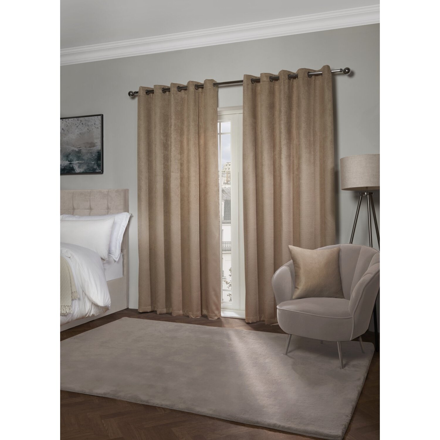 Metro Thermal Blackout Eyelet Curtains - Taupe / 168cm / 137cm