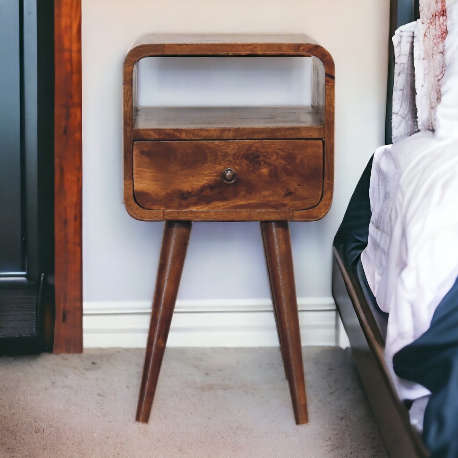 Artisan Furniture Solid Wood Mini Chestnut Curve Open Bedside - Chestnut