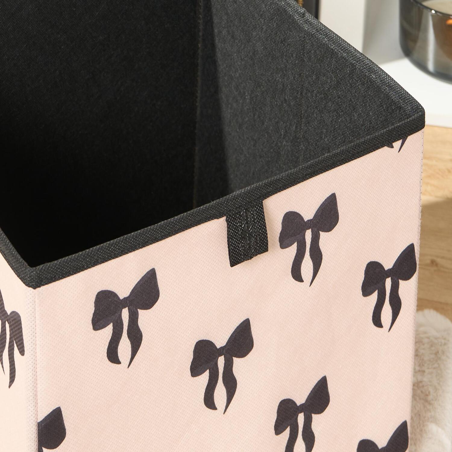 Ohs Bow Print Cube Storage Boxes - Light Pink