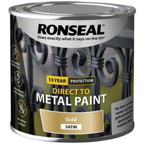 Ronseal Direct to Metal Paint Gold Satin 250ml - No Primer Required, Water-Based