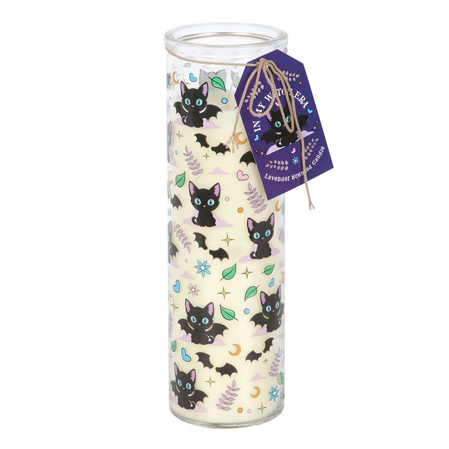 Something Different Lavender Cat Print Tube Candle - White
