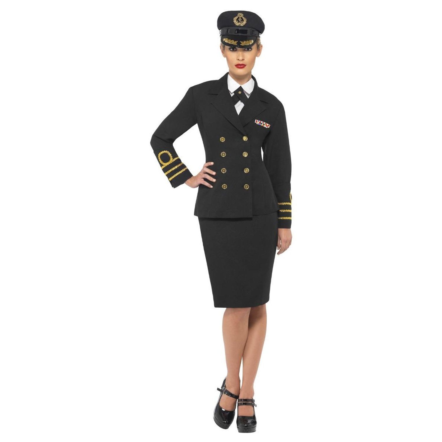 Smiffys Womens/Ladies Navy Officer Costume Set - Black / S