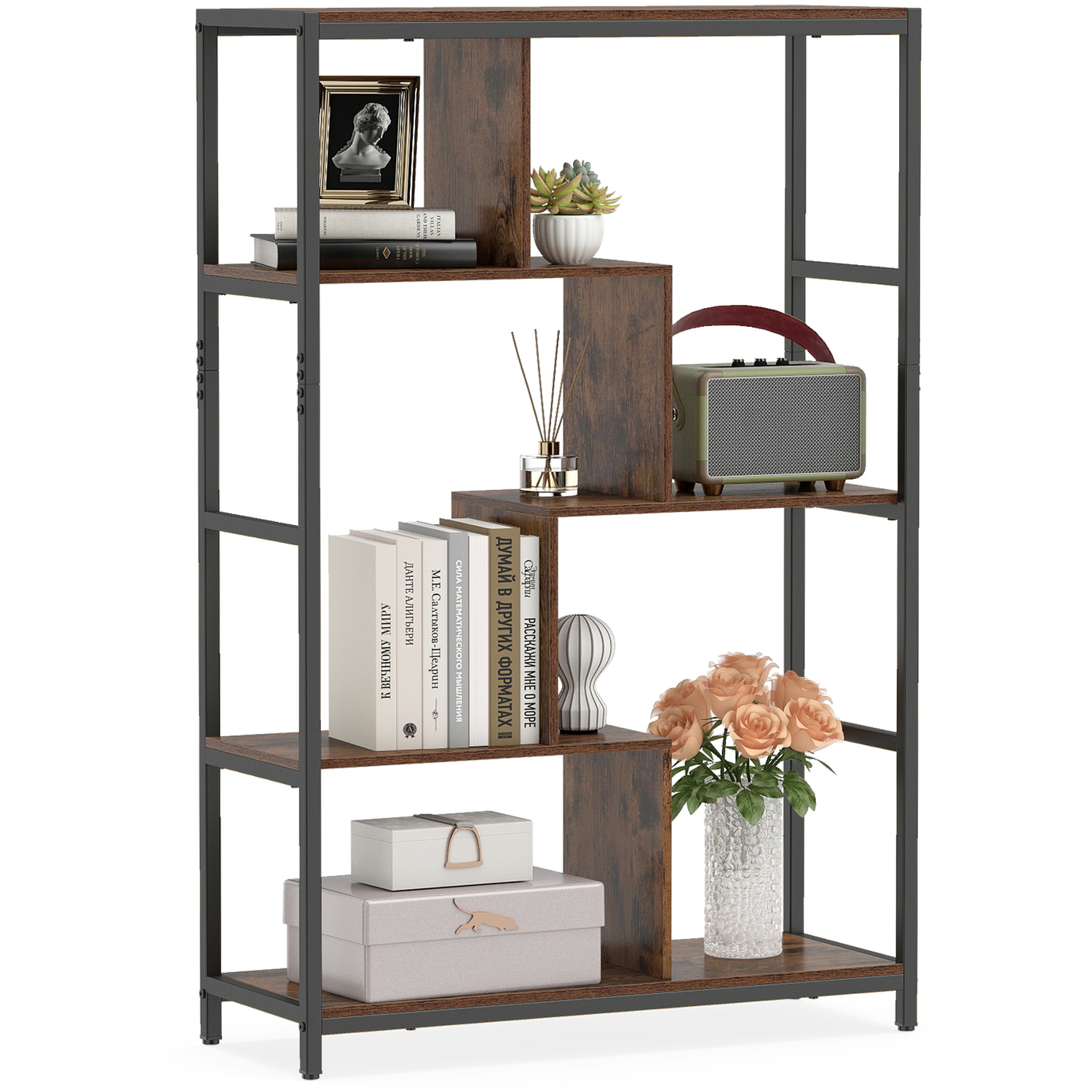 Costway 5-Tier Industrial Bookcase - Brown