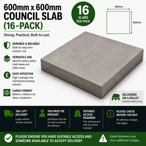 600mm x 600mm Council Slab (16-Pack) - Durable Utility Concrete Paving Slabs.
