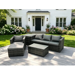 5-Seater Rattan Sofa Set with Coffee Table and Chair for Outdoor Patio