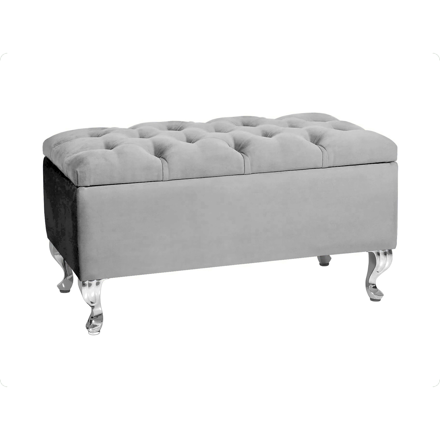 R&M Furnishers 180Cm Chesterfield Ottoman Storage Bench, Teal Tufted Upholstered Velvet Ottoman Footstool - Silver Plush Velvet