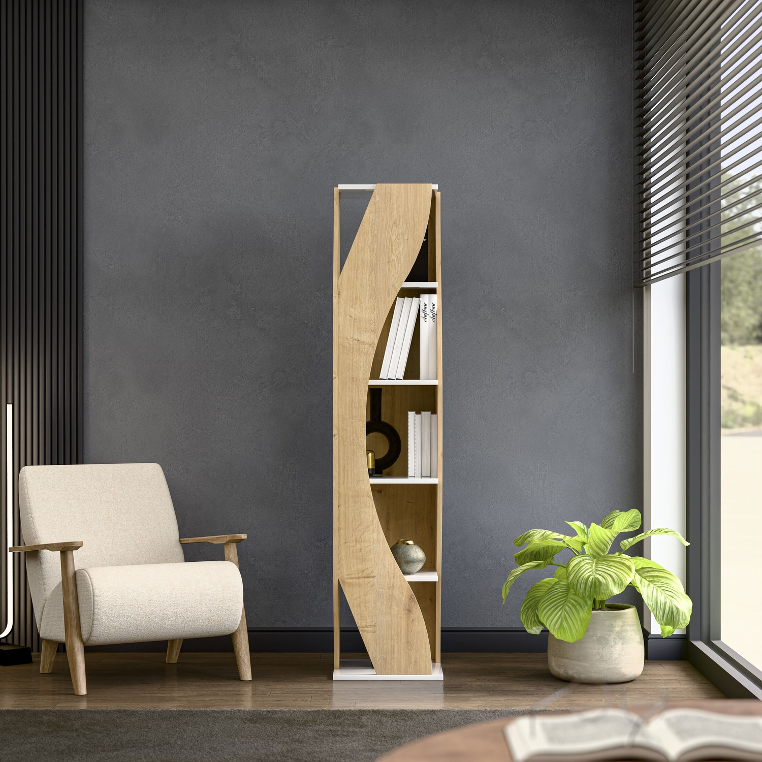 Decorotika Reva Corner Bookcase - White And Oak