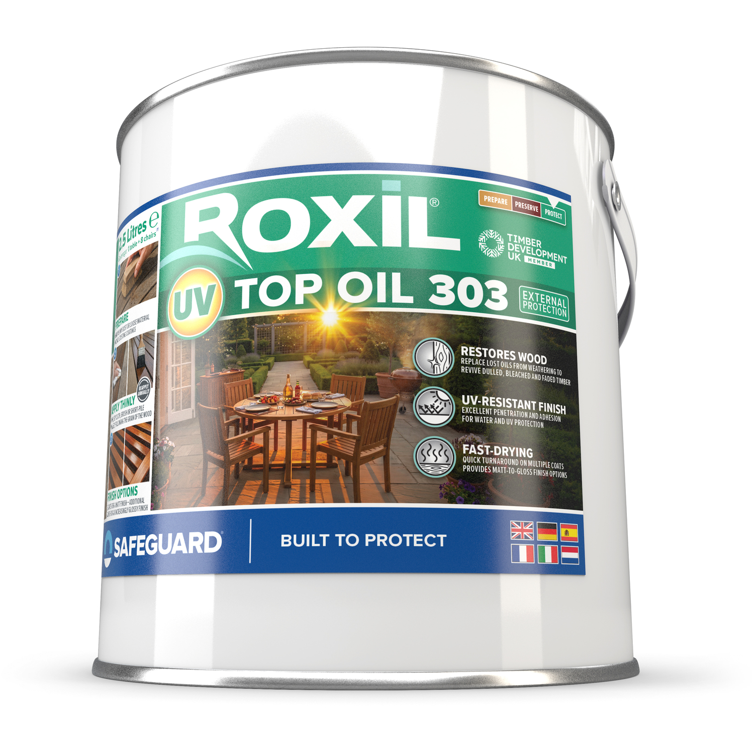 Roxil Uv Top Oil 303 - 1L Clear Matt-Gloss Outdoor Wood Oil For Furniture Decking Sheds & Planters - Clear / 2.5L