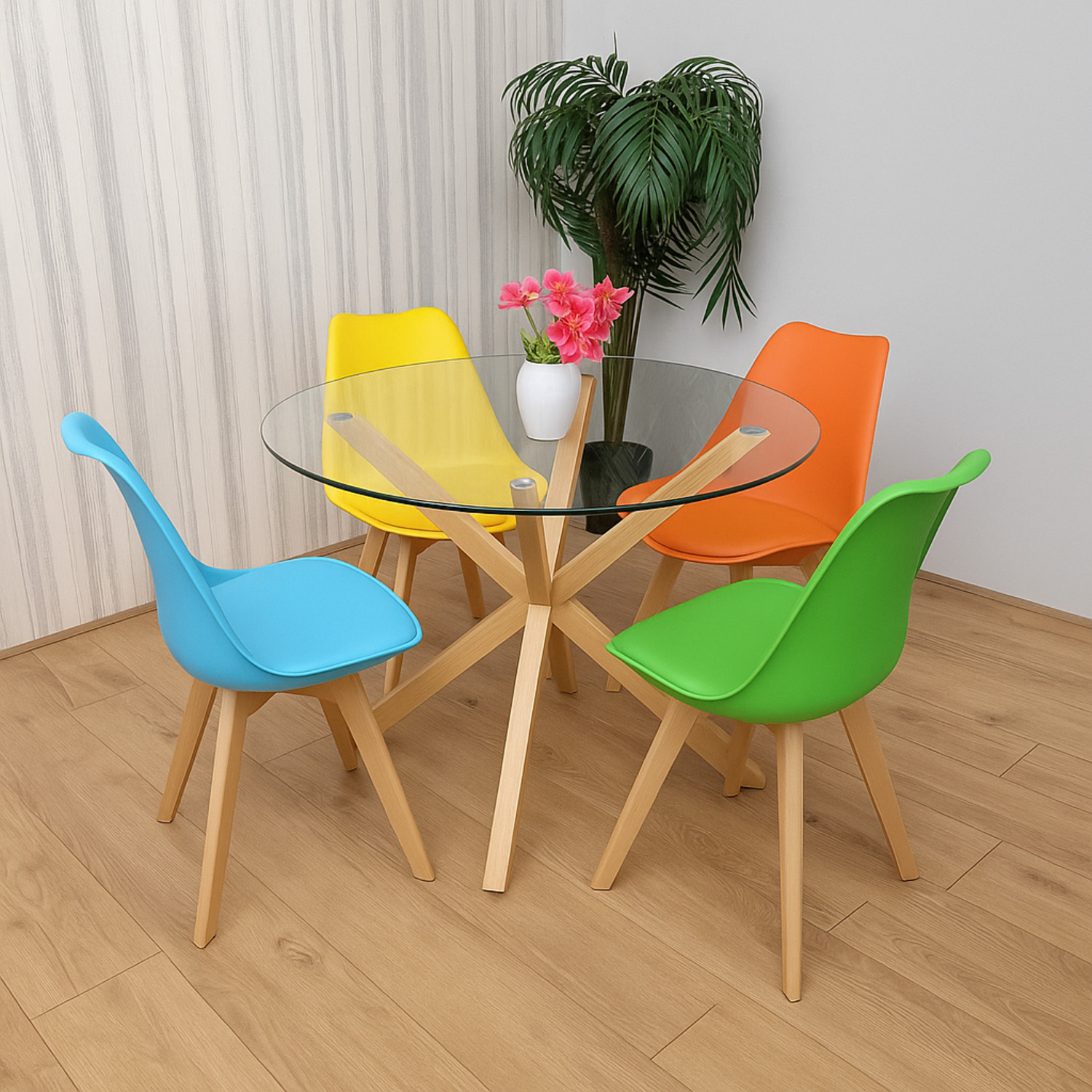 Kosy Koala - Tulip Dining Set - 4 Seater - Round - Clear Glass - Image 3