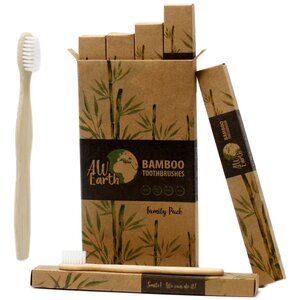 Bamboo Toothbrush White Family Pack of 4 Small and Medium Soft
