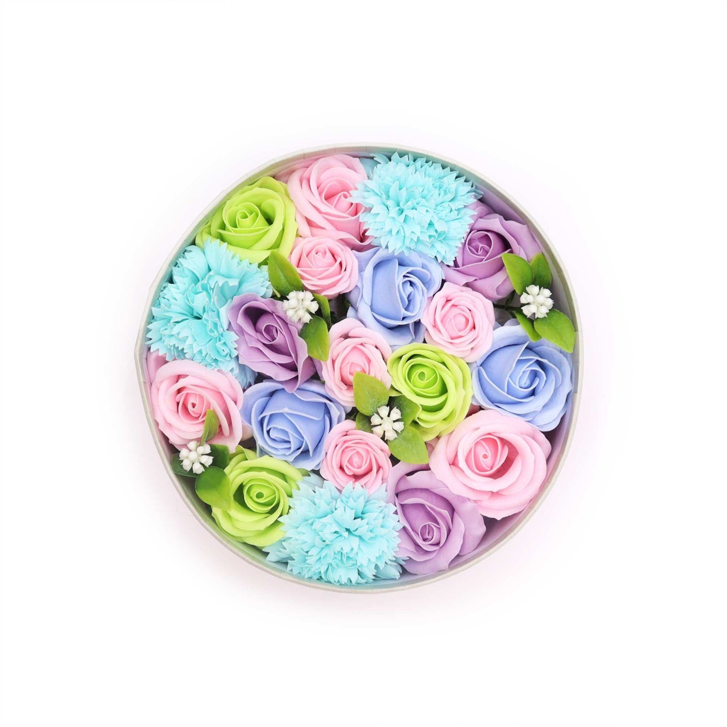 Round Baby Blessings Blue Soap Flower Gift Box