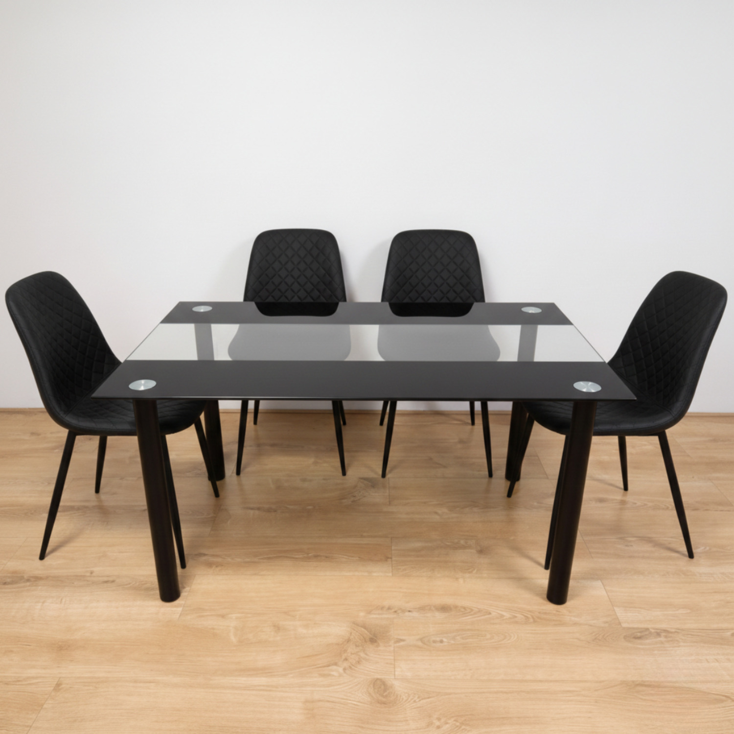Kosy Koala Black Clear Glass 4 Gem Pattern Faux Leather Padded Black Chairs Dining Room Furniture - Brown