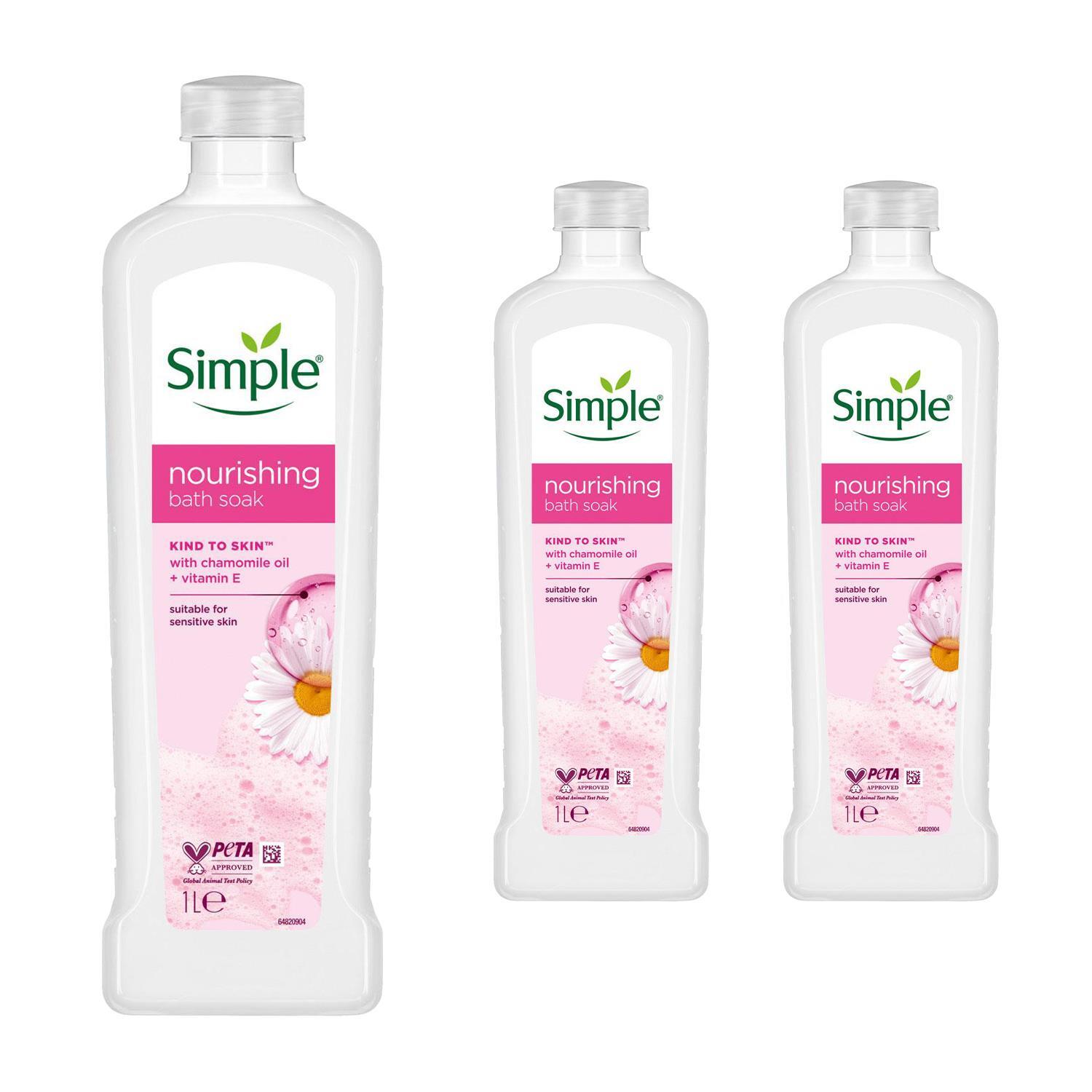 Simple Kind to Skin Nourishing Bath Soak 1 L, 3 Pack For Sensitive Skin - Image 3