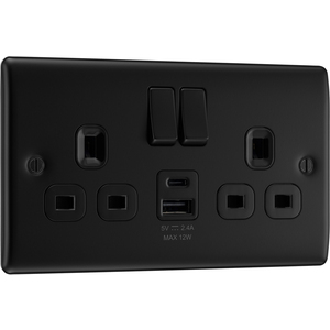 BG Nexus Metal Double USB 2 Gang Wall Socket