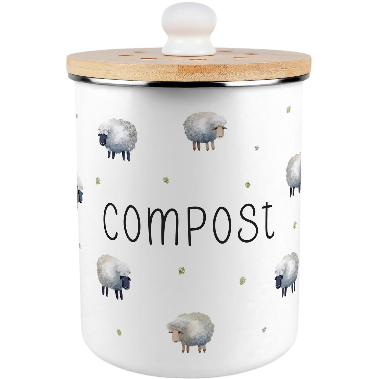 Spring Sheep Food Waste Bin - Metal 2L Decorative Kitchen Compost Caddy Gift - Image 2
