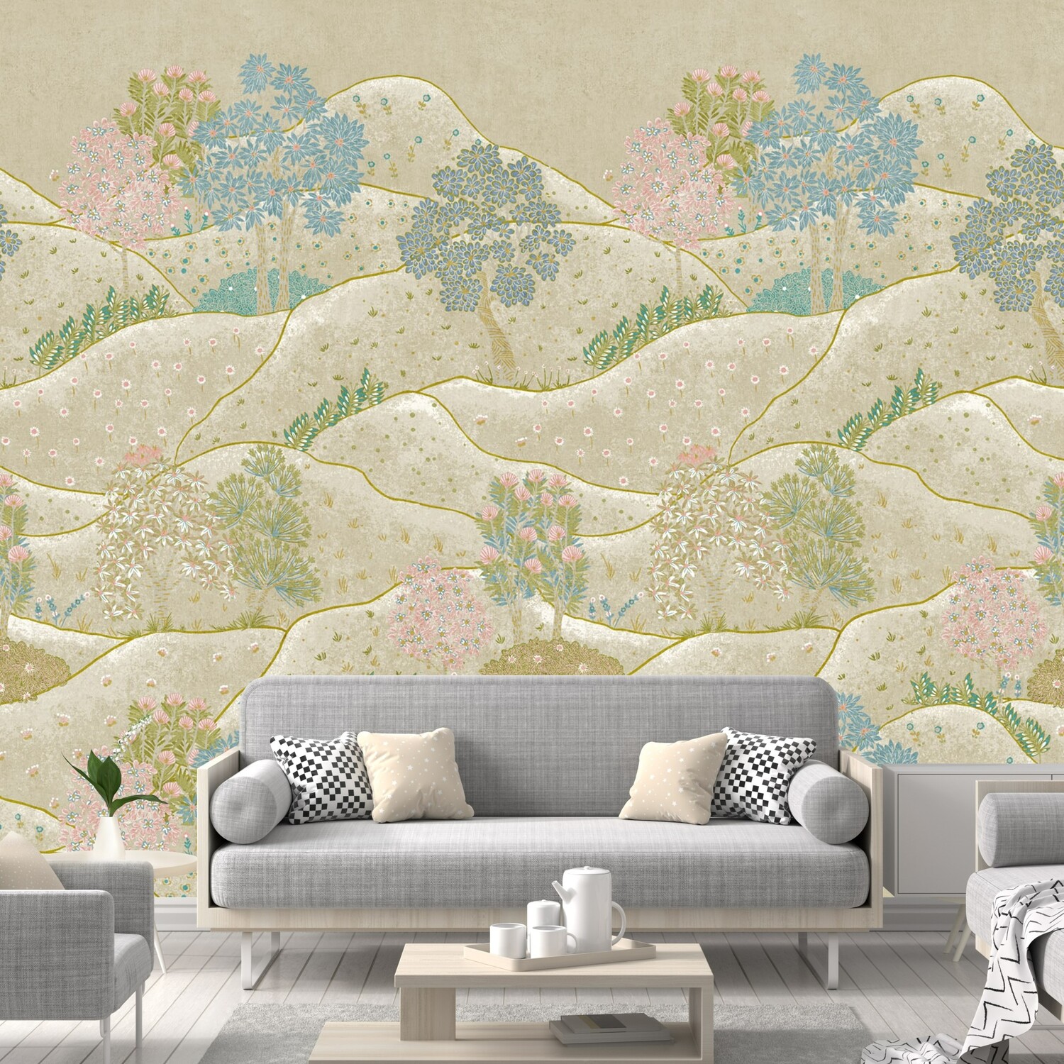 Grandeco - Wall Mural - Landscape Scene - Sage Green - 3 Panel - Image 3