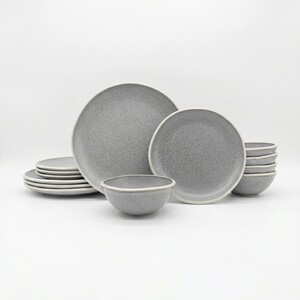 Reactive Grey Glaze Dinner Set Nordic Pebble Plates Bowls