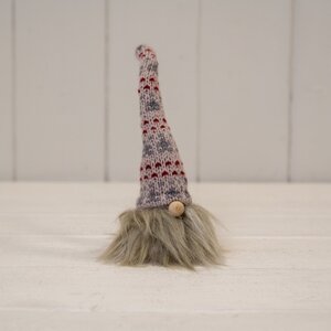 Fabric Wonky Gonk with Tall White Grey and Red Hat