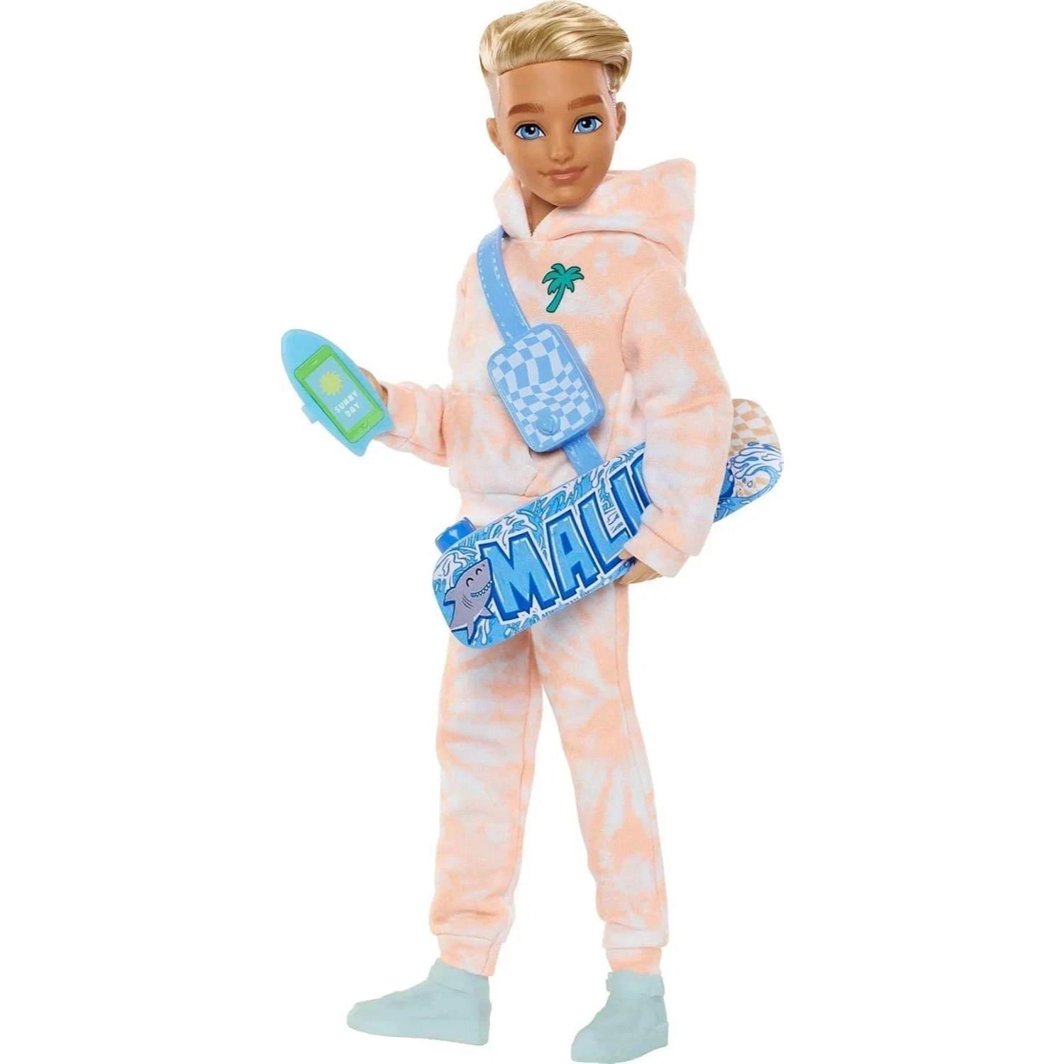 Barbie Dream Besties Ken Fashion Doll with 9 Summer and Skateboard Accessories - Pink