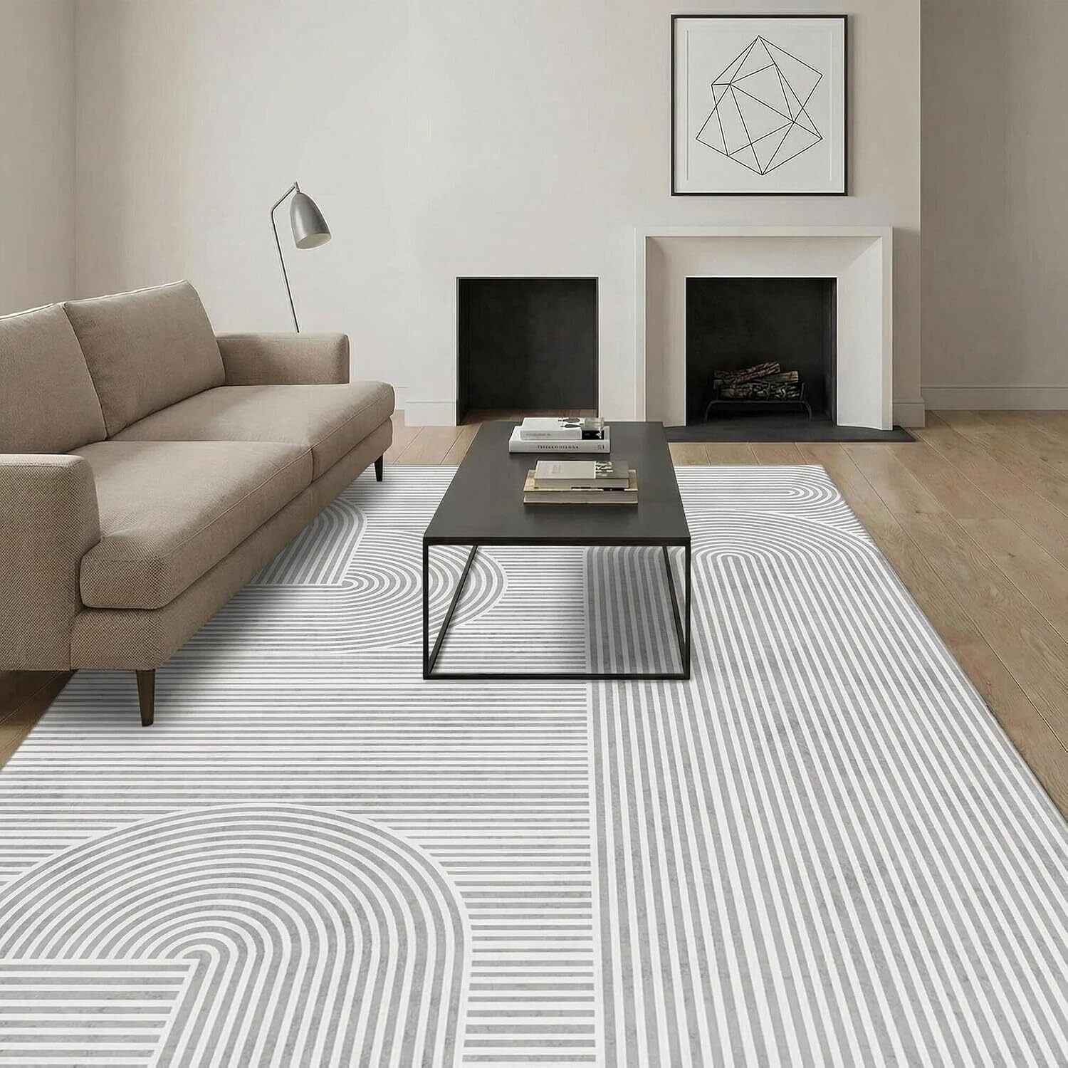 MCC Direct Short Pile Rectangular Swirl Pattern Rug Indoor Carpet 6 sizes in Grey | Size: 140 cm x 200 cm