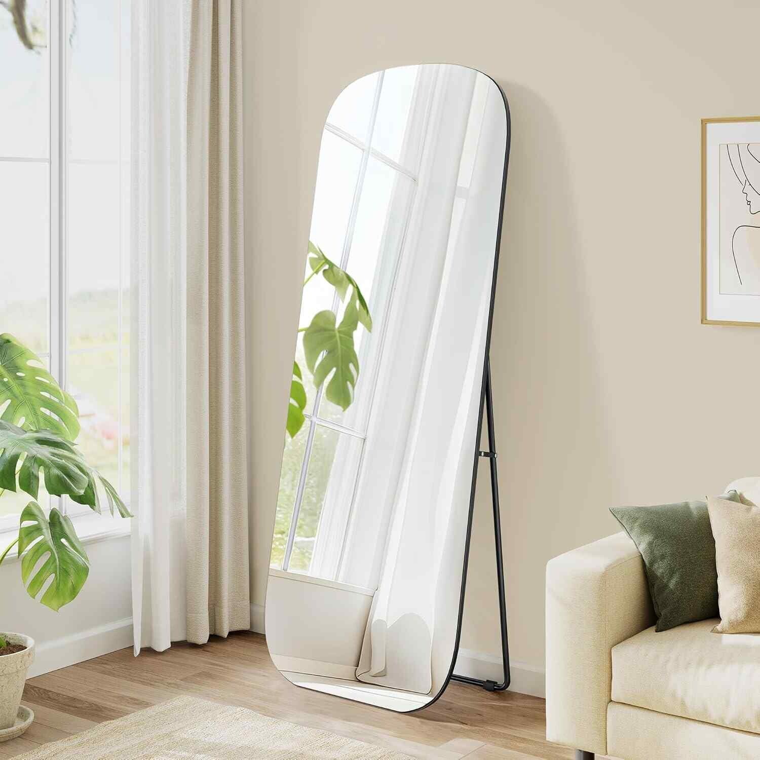 Full Length Standing Mirror Tempered Glass, Black - ink black
