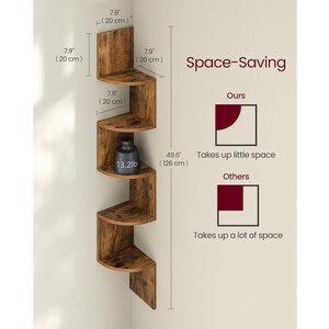 5-Tier Corner Display Shelf, Freestanding or Wall-Style Storage Organizer