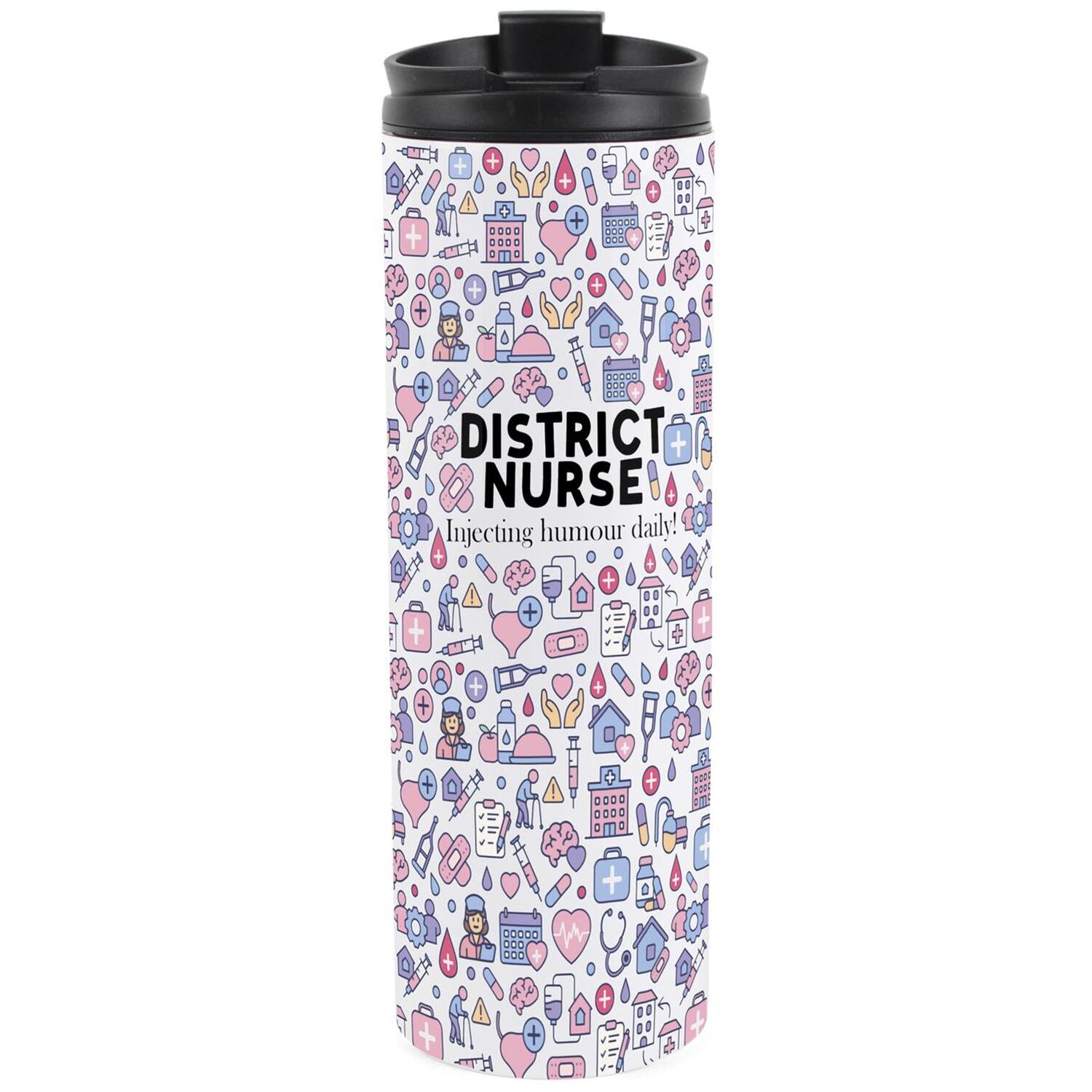 Purely Home Novelty District Nurse Travel Flask - Reusable Stainless Steel Tumbler Gift - Multicoloured