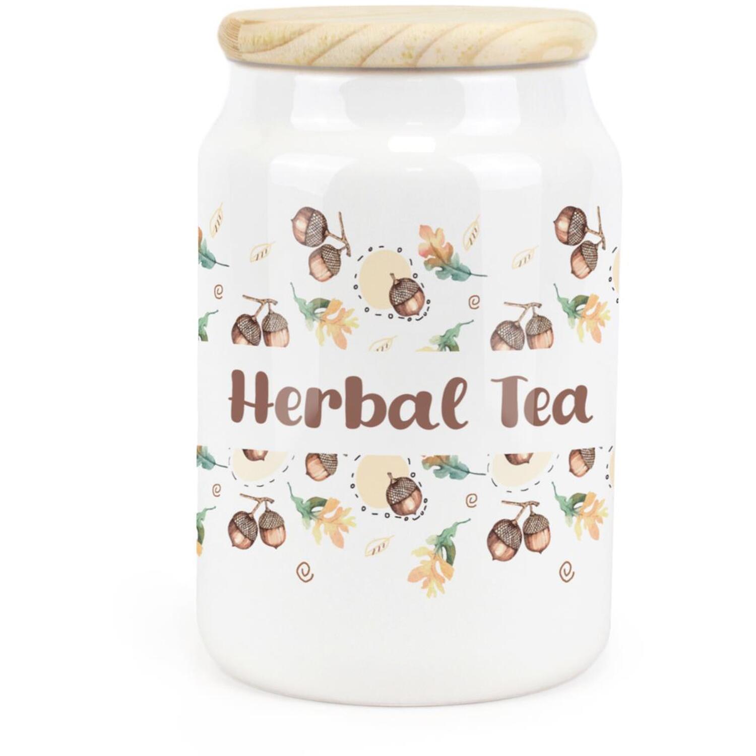 Ceramic Tapered Autumnal Acorns Canister - Herbal Tea Storage Container - Image 2