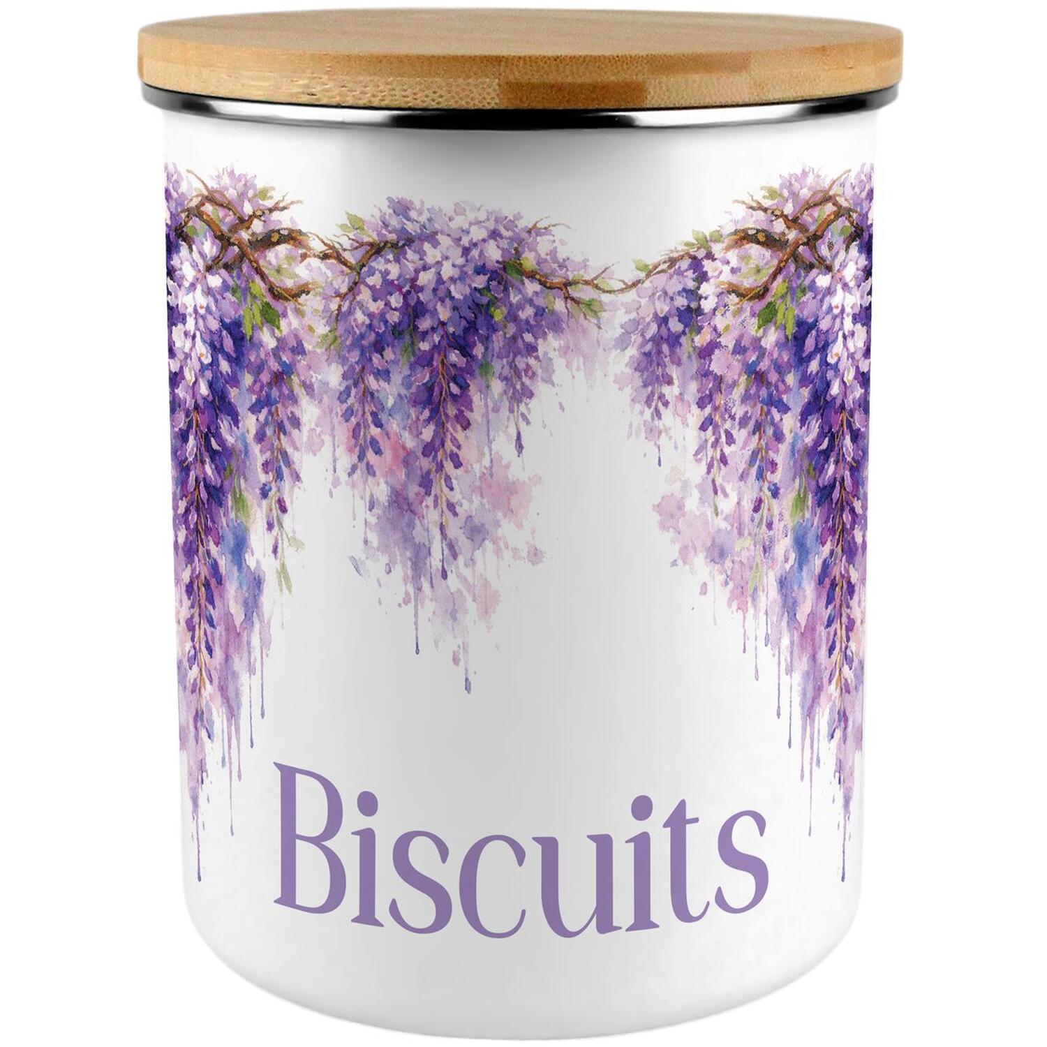 Extra Large Enamel Biscuit Canister - Purple Wisteria Kitchen Food Storage Gift - Image 2