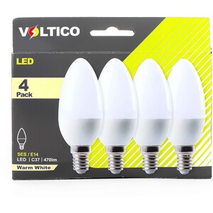 Voltico 4-Pack 6W E14 LED Candle Bulbs Warm White SES