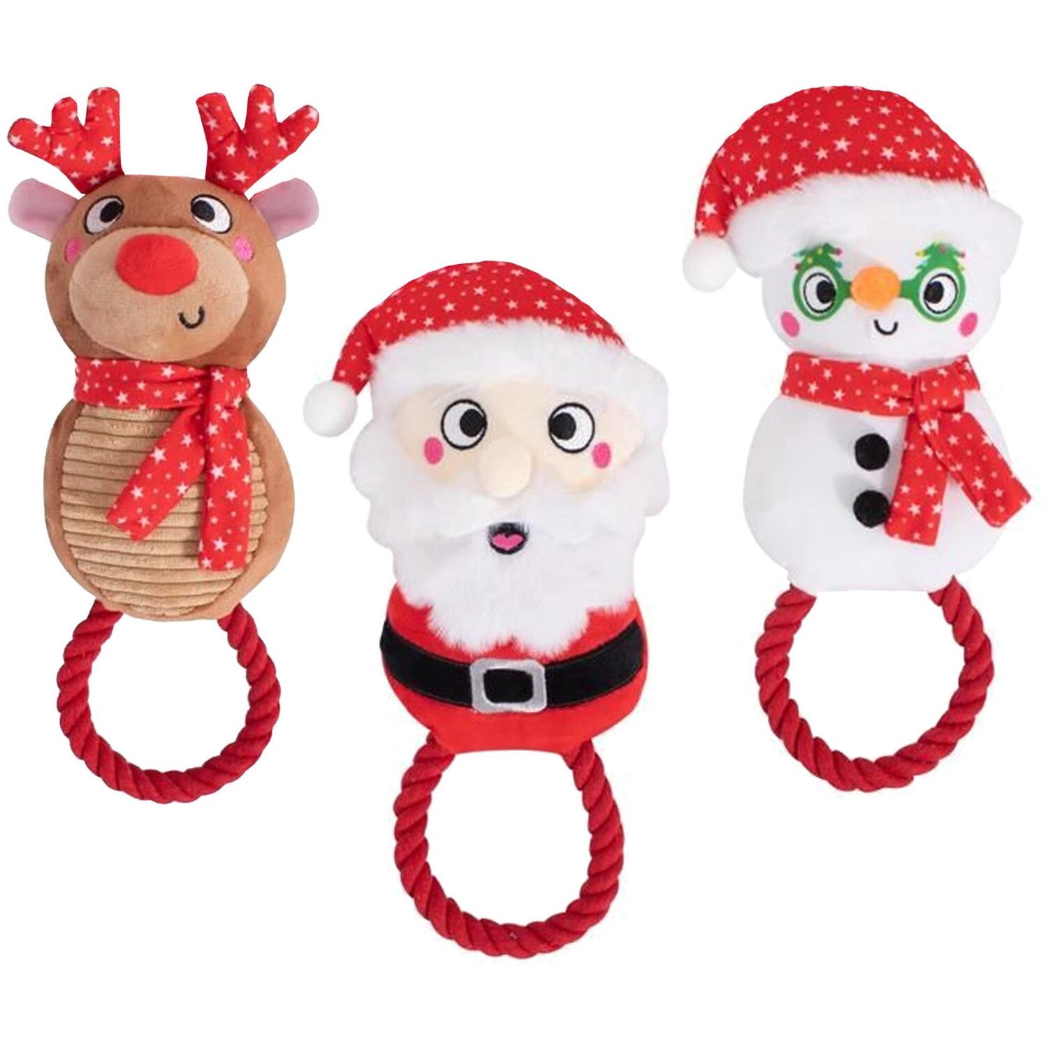 B&Q - 1 Christmas Dog Rope Toy Squeaky Crinkly Plush Festive Dog Toy Plush Teddy - Image 2