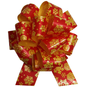 Red and Gold Snowflake Christmas Pull Bows 32mm (pack of 10)