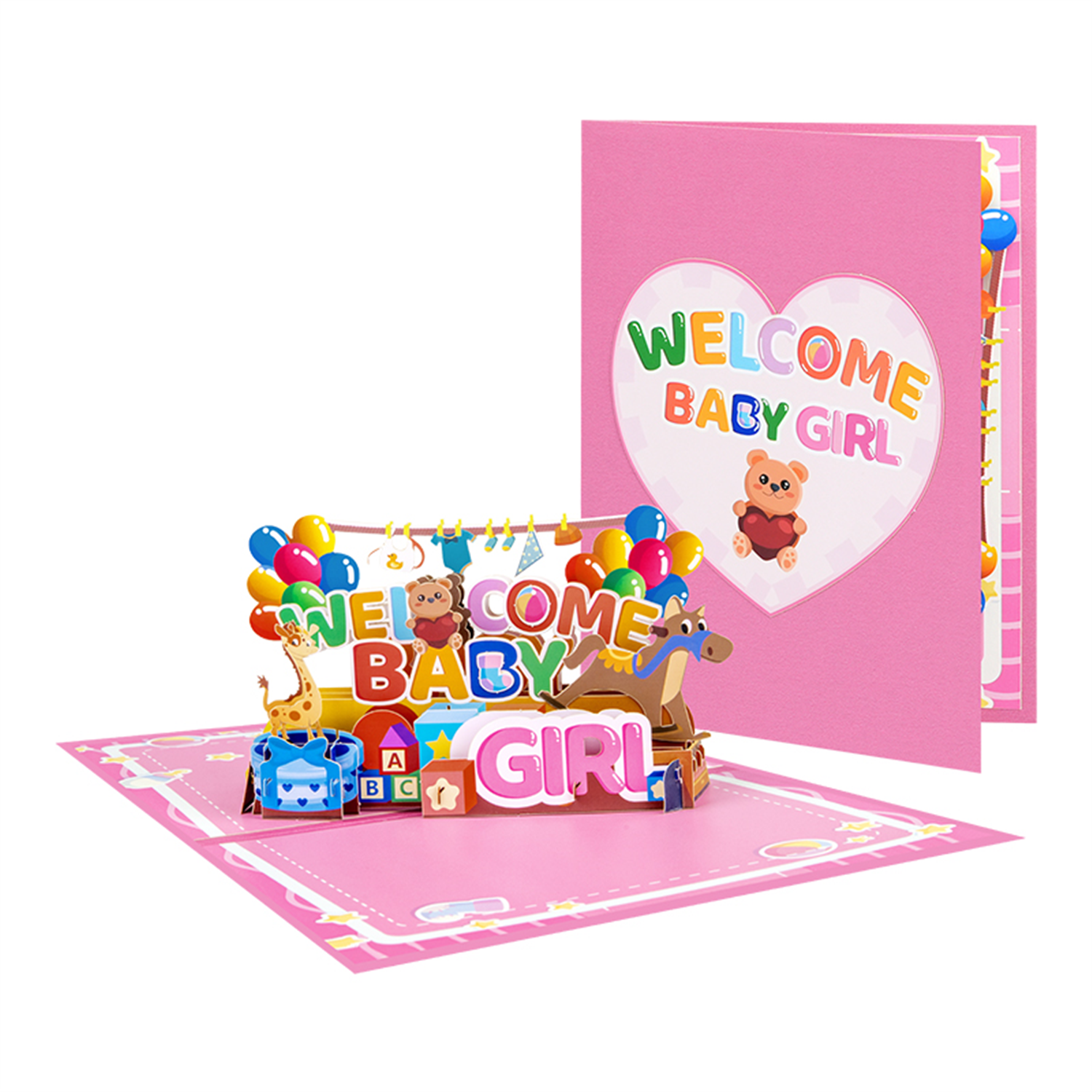 Brightfeel Bundle Of Joy Welcome Baby Girl 3D Pop Up Greeting Card - White
