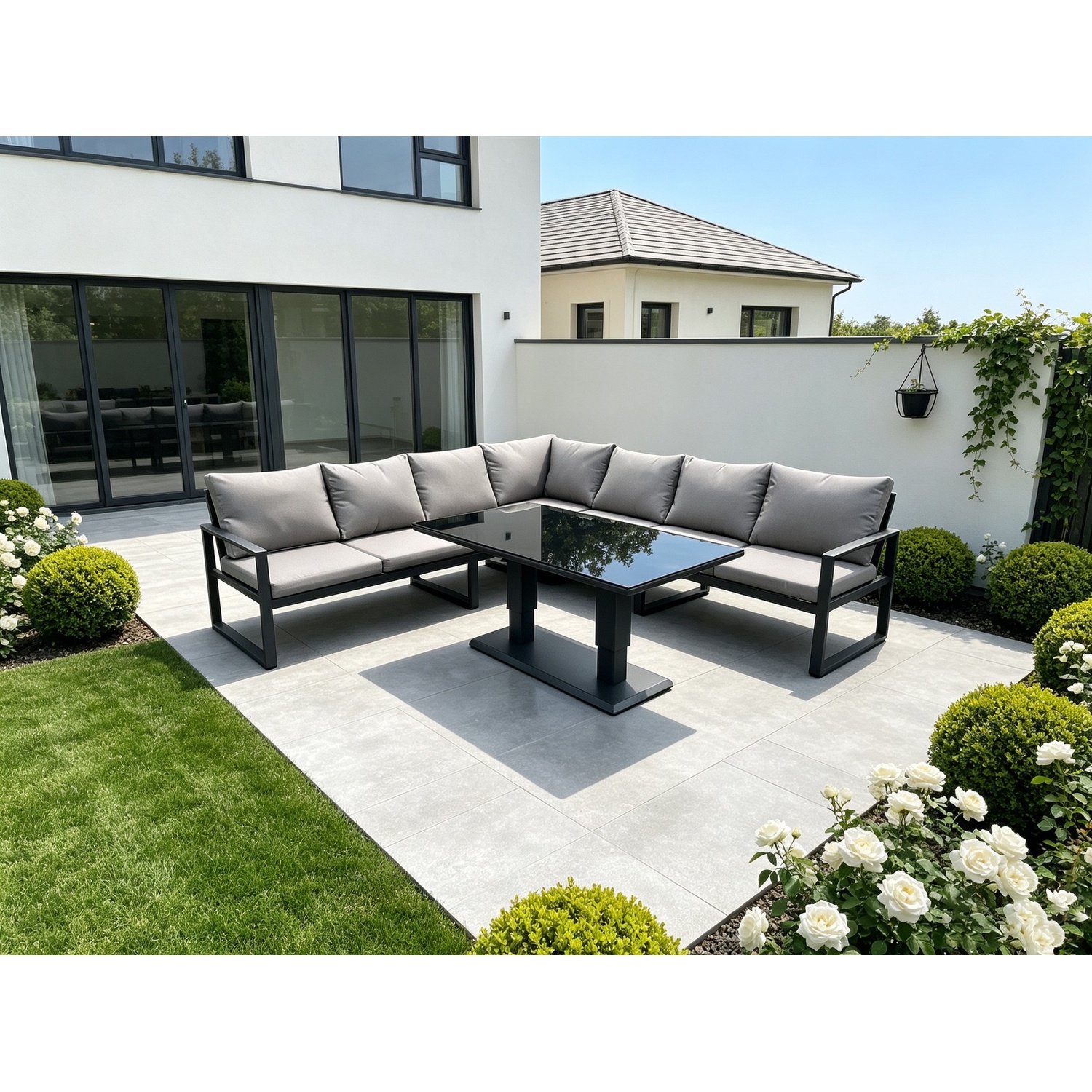 Fimous Aluminum Outdoor Garden Furniture Corner Sofa Adjustable Rising Dining Table Sets 7 Seater - Image 3