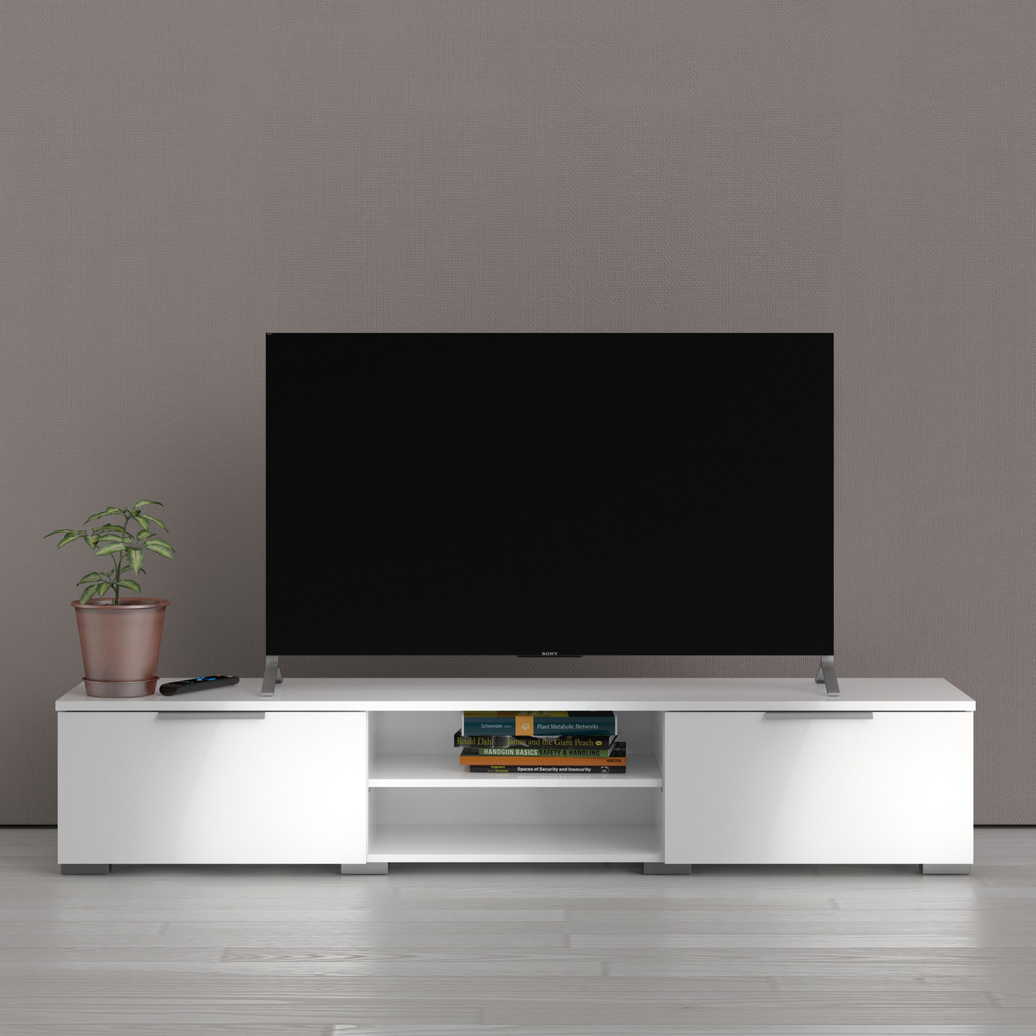 Furniture To Go Match TV Unit - 2 Drawers 2 Shelves - White High Gloss - Image 3