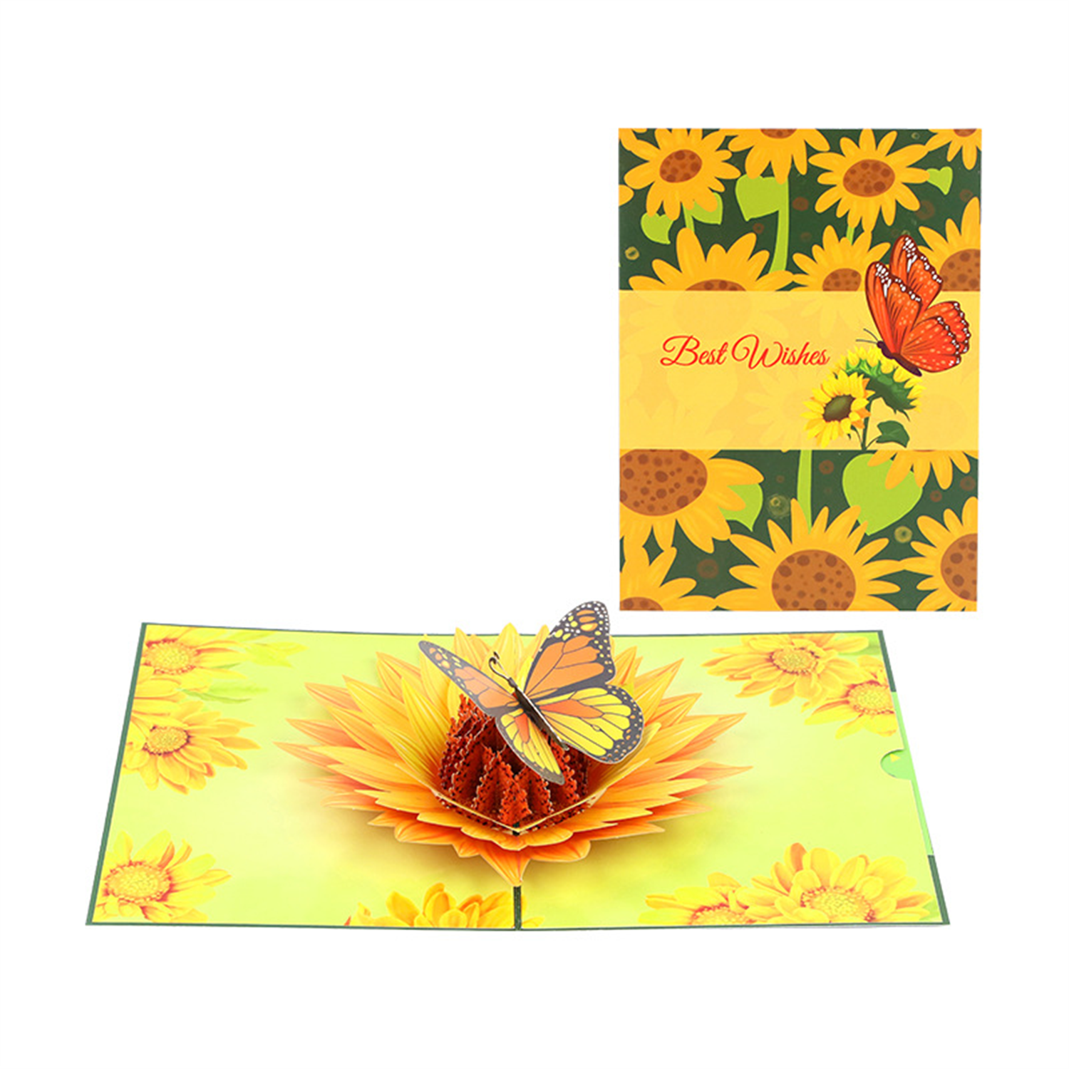 Brightfeel Sunflower Butterfly 3D Pop Up Greeting Card - White
