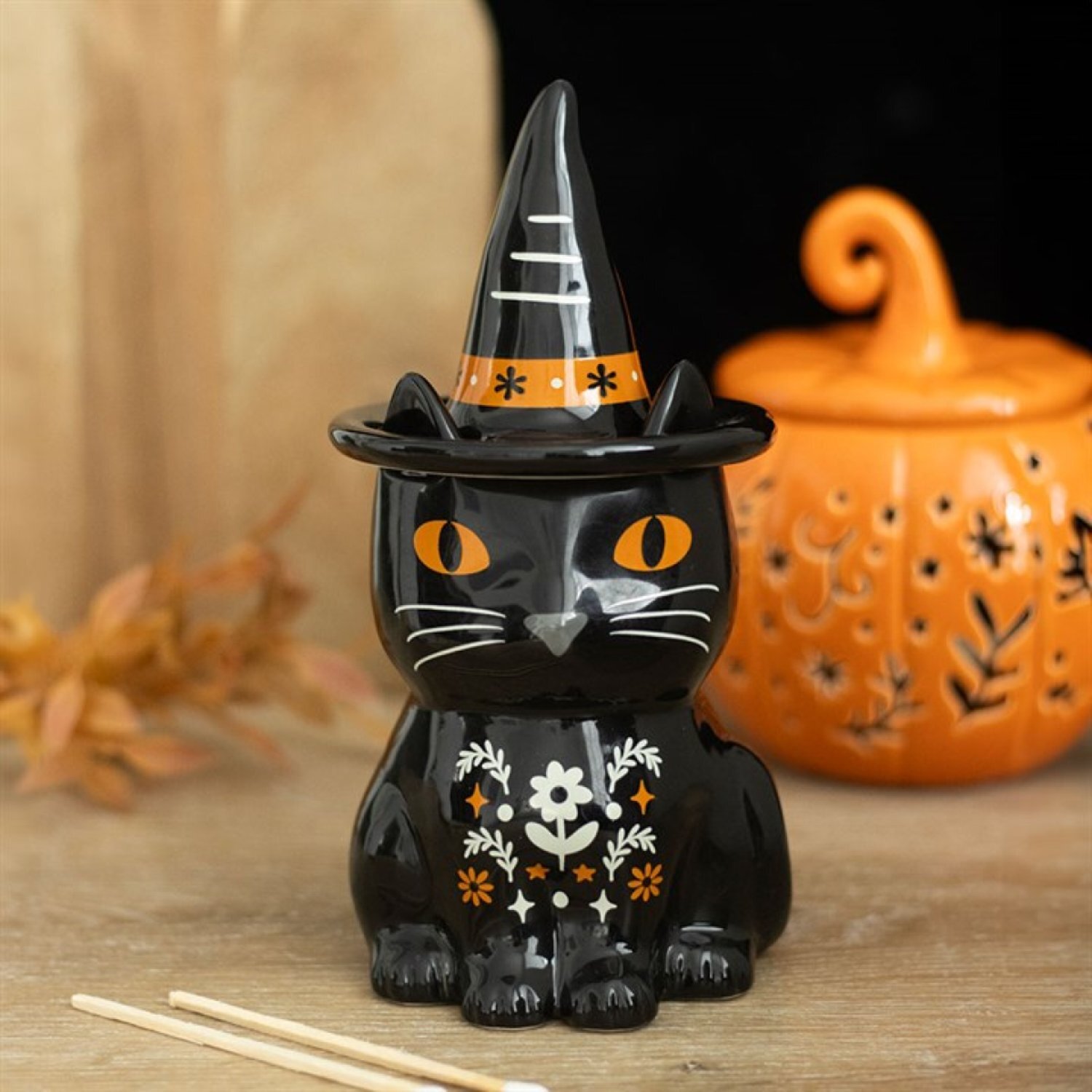 Kdmd Unisex Black Frightful Folk Cat Ceramic Oil Burner For Tealight - Image 2